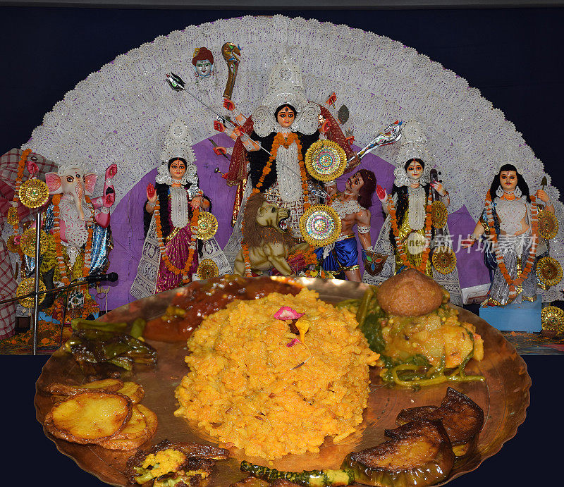 孟加拉Durga Puja Bhog或Prasad在印度Durga Puja节期间制作